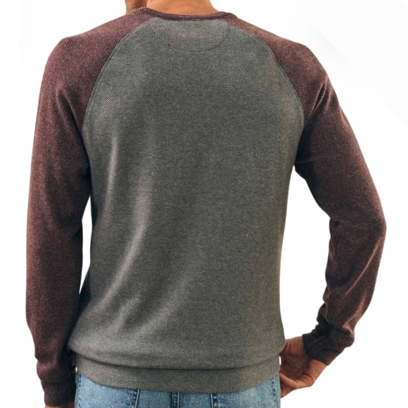 FAHERTY LEGEND BASEBALL SWEATER CREW Dark Rock Burgundy Grey Twill Mens Large - Picture 2 of 11